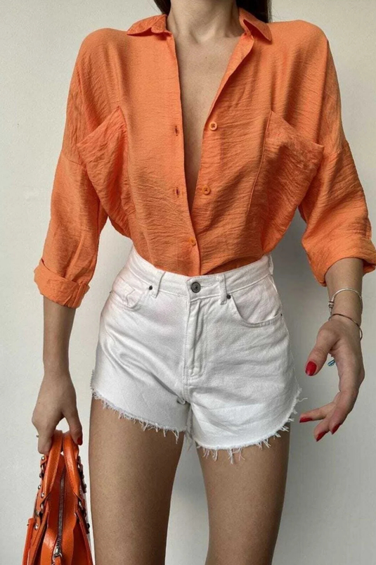 Bodrum Kumaş Keten Oversize Kadın Gömlek