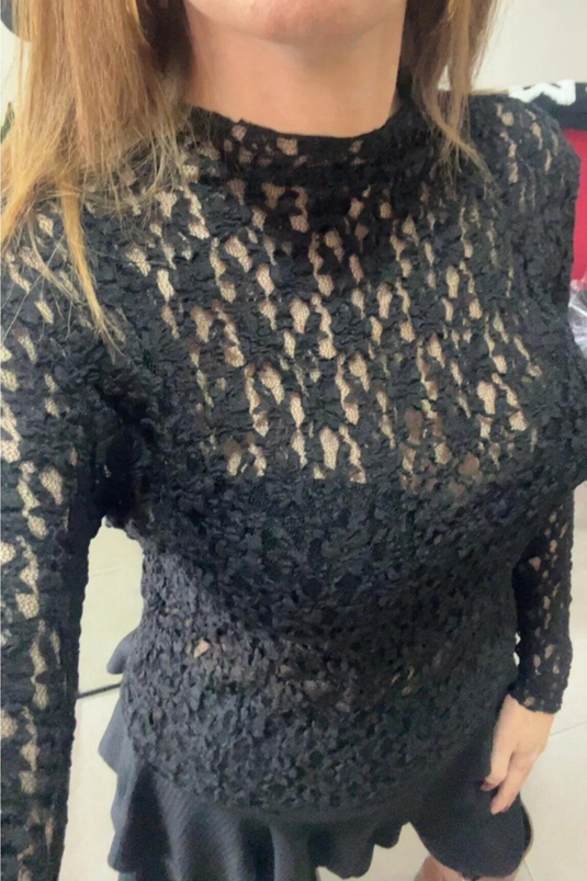 Yarım Balıkçı Yaka Full Likralı Dantel Bluz