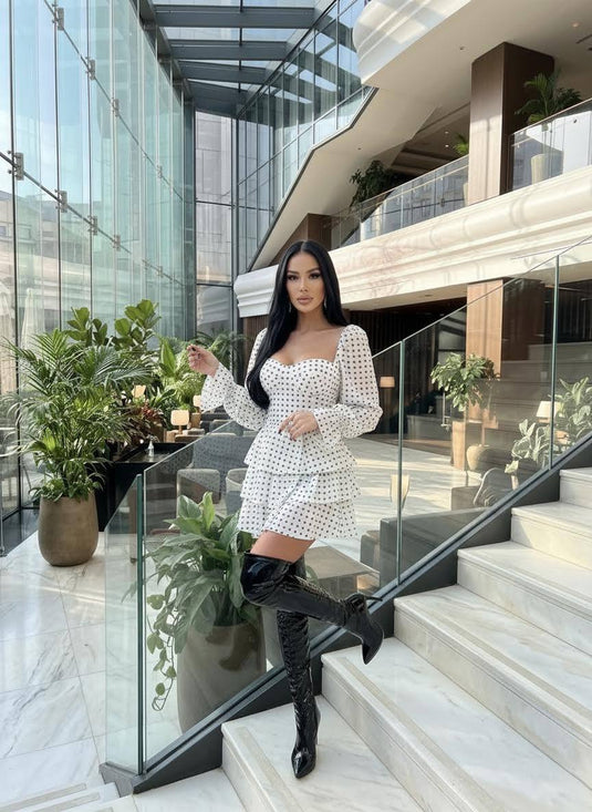 Full Likralı Tül Kumaş İçi Full Astarlı Göğüs Glop Detaylı Gizli Fermuarlı Volanlı Mini Elbise