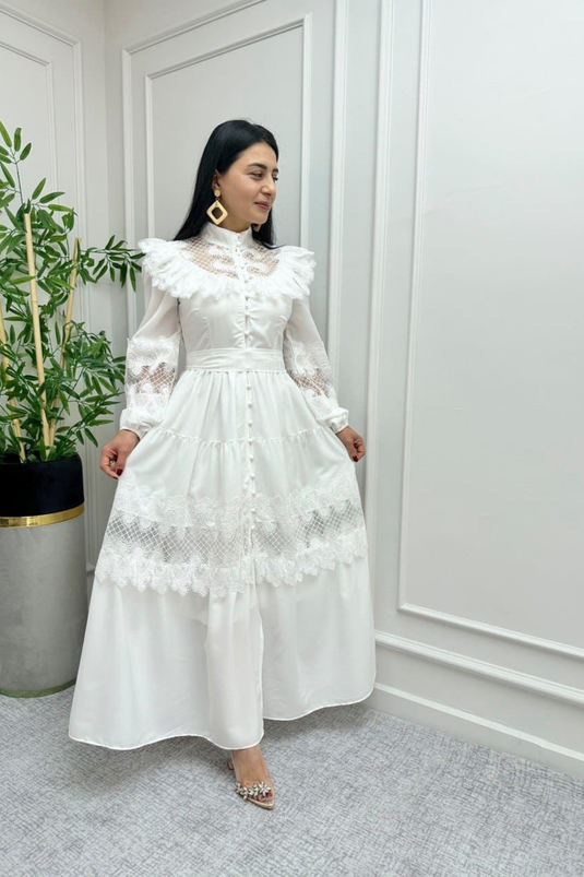Jenneyfer Krep Kumaş Danter&Güpür Detaylı (KUŞAK DAHİLDİR) -23178