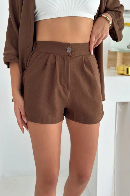 Keten Kumaş Oversize Gömlek & Şort İkili Takım