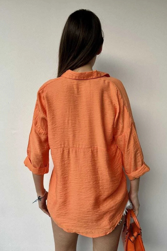Bodrum Kumaş Keten Oversize Kadın Gömlek