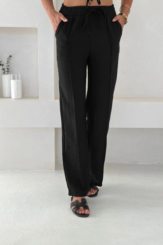 Keten Kumaş Oversize Gömlek & Pantolon İkili Takım -WW4154