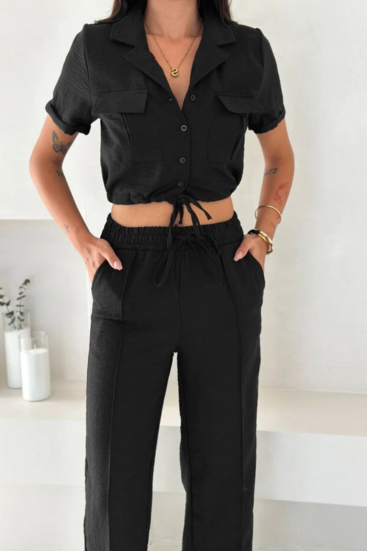 Keten Kumaş Oversize Gömlek & Pantolon İkili Takım -WW4154