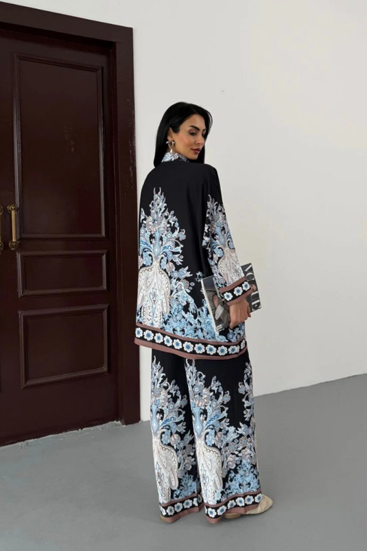 İthal Jessica Kumaş Çiçek Desenli Gömlek & Pantolon İkili Takım