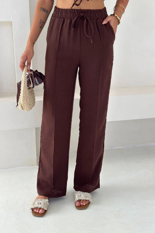 Keten Kumaş Oversize Gömlek & Pantolon İkili Takım -WW4154