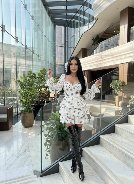 Full Likralı Tül Kumaş İçi Full Astarlı Göğüs Glop Detaylı Gizli Fermuarlı Volanlı Mini Elbise