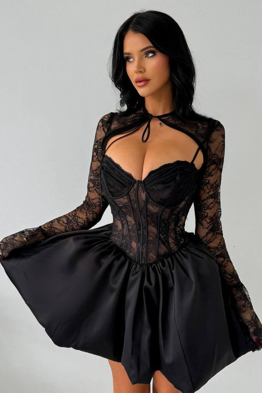 Beauty Tafta Ve Dantel Kumaş İçi Astarlı Bolero Ve Mini Balon Etek İkili Takım-6114
