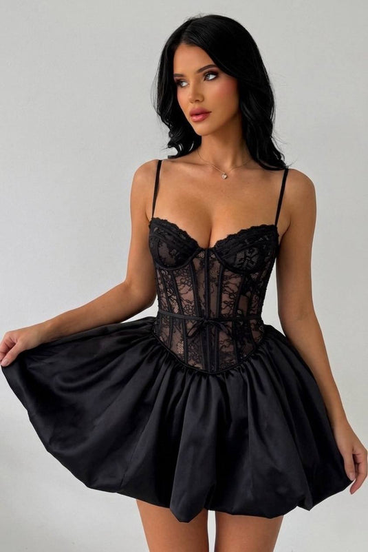 Beauty Tafta Ve Dantel Kumaş İçi Astarlı Bolero Ve Mini Balon Etek İkili Takım-6114